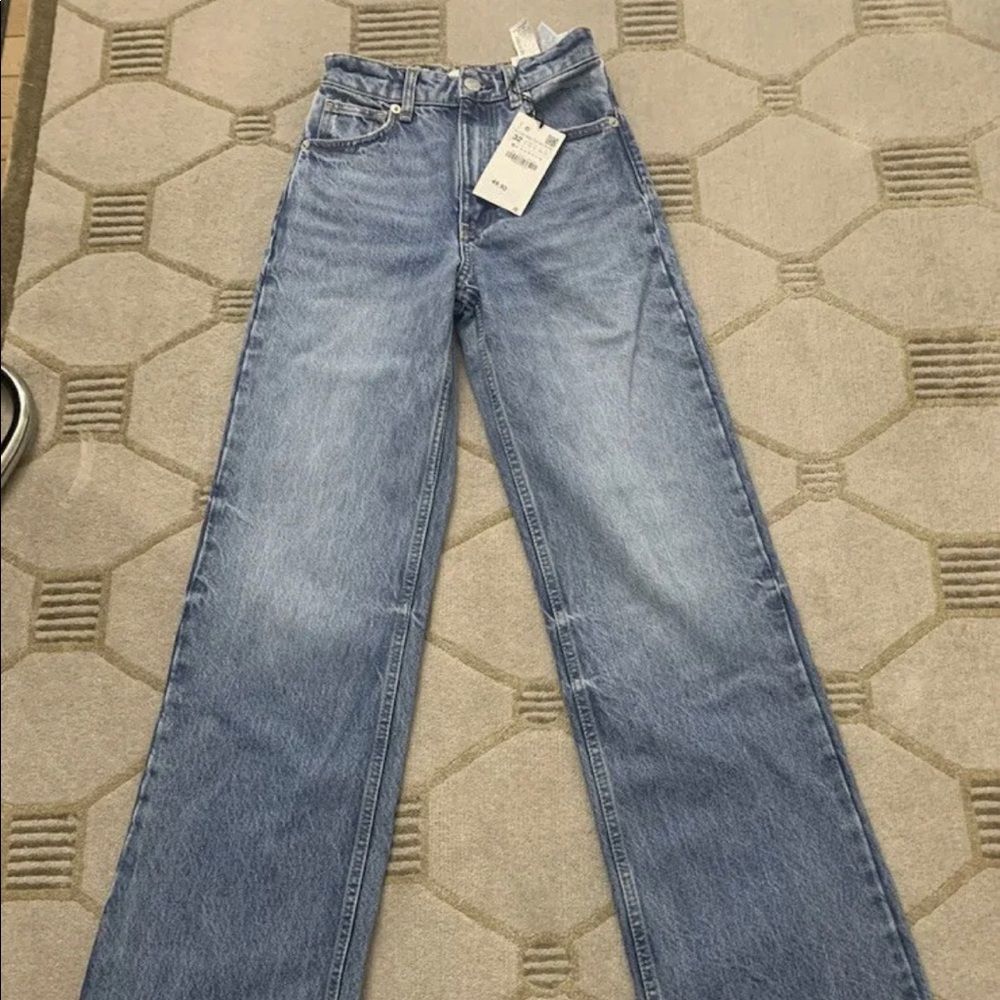 Zara High-Rise, Full Length, Wide-Leg Jeans